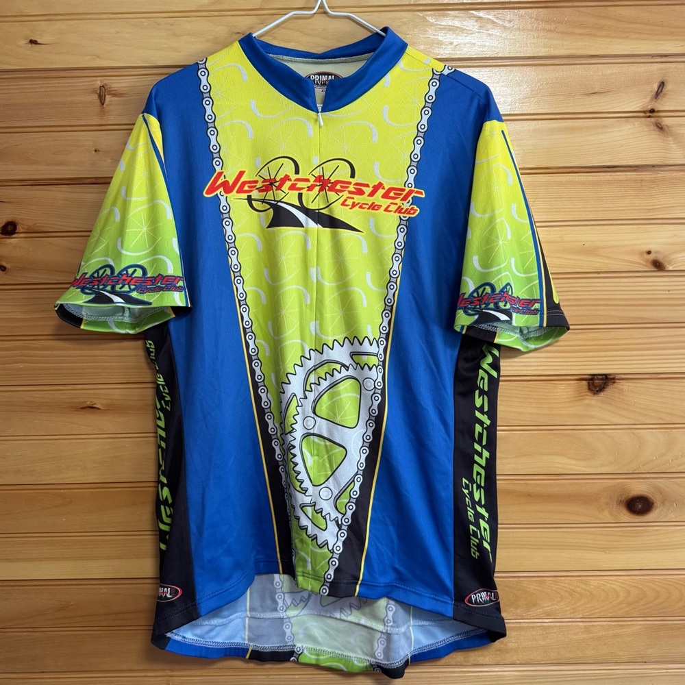 Primal Wear Westcheater Cycle Club Blue and Yellow Green Cycling Jersey XL